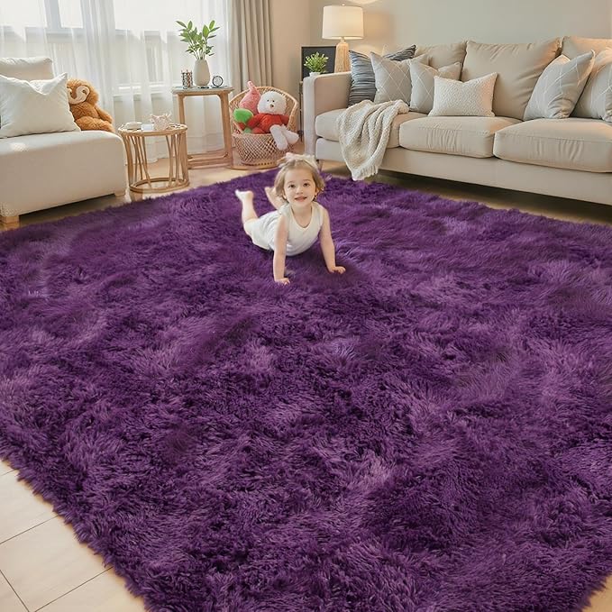 3x5 Rug, Bedside Preppy Dorm Area Rug, College Essentials Small Carpets for Bedroom, Anti Slip Living Room Rugs Home Decor (Grape Purple, 3 x 5)