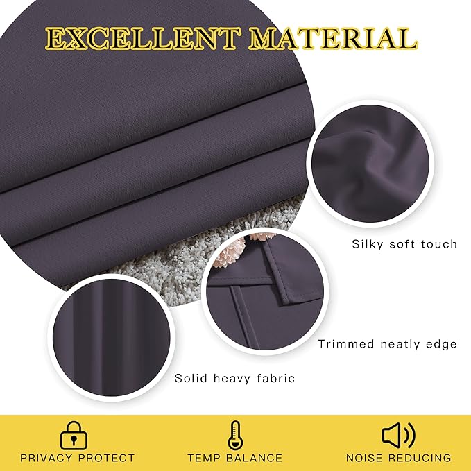 NICETOWN Room Darkening Curtains Panels for Bedroom - Energy Saving Thermal Insulated Solid Ring Top Light Blocking Window Drapes for Flat (Greyish Purple, 2 Panels, 46 x 72 Inch)
