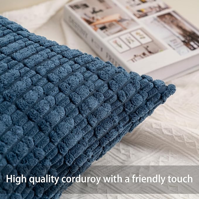 Corduroy Decorative Throw Pillow Covers 14x36 Inch Soft Striped Pillow Covers Modern Farmhouse Home Decor for Sofa Living Room Couch Bed（Teal）