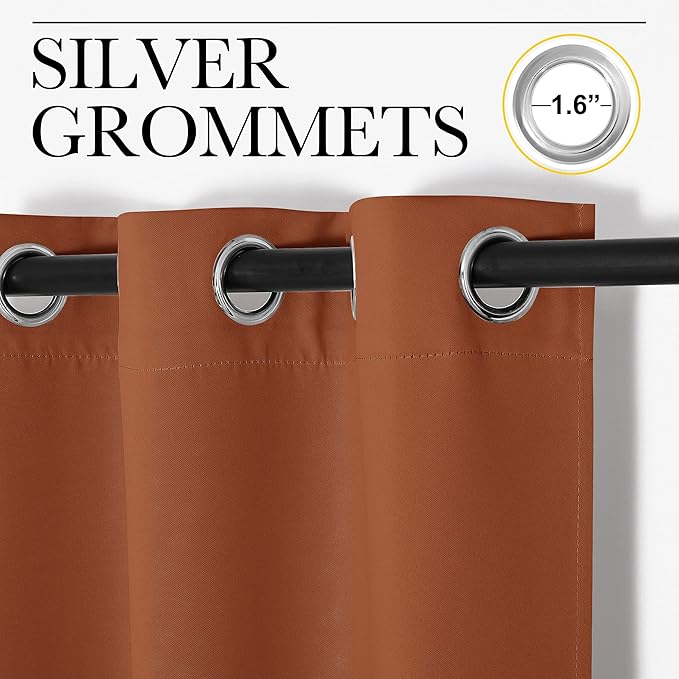 NICETOWN Room Darkening Drapes for Nursery - Light Blocking Curtain Panels for Bedroom Girl Room, Soft Fabric Window Treatment (Burnt Orange, 42 inches Width by 95 inches Length, 1 Pair)