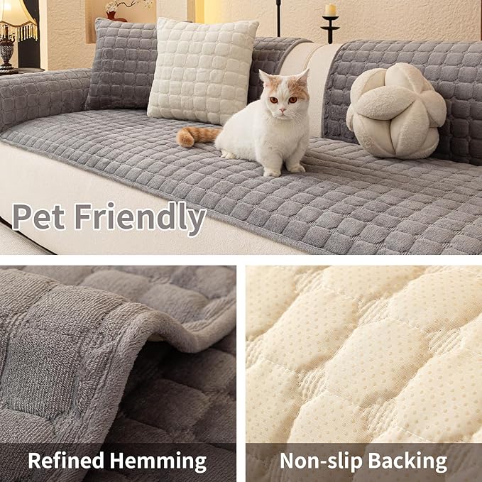 Velvet Couch Covers for Dogs, Dog Sectional Couch Covers, Pet Couchs Cover for 3-4 Seater, Couchs Protector for Dogs, Sectional Sofa Cover for Pet Washable(1PC,Dark Grey,27.6"×82.7")