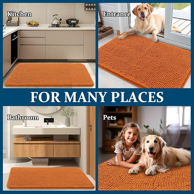 OLANLY Dog Door Mat for Muddy Paws 59x24, Absorbs Moisture and Dirt, Absorbent Non-Slip Washable Doormat, Quick Dry Chenille Mud Mat for Dogs, Entry Indoor Entryway Carpet for Inside Floor, Clay