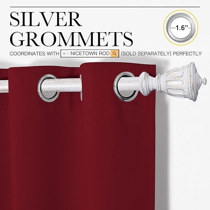NICETOWN Burgundy Red Blackout Draperies Curtains - Pair of Grommet Top Thermal Insulated Blackout Decorative Curtains for Thanksgiving Day & Christmas Decor(55 inches Wide by 90 inches Long)