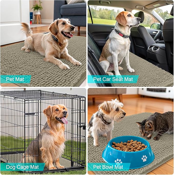 OLANLY Dog Door Mat for Muddy Paws 59x32, Absorbs Moisture and Dirt, Absorbent Non-Slip Washable Doormat, Quick Dry Chenille Mud Mat, Entry Indoor Entryway Carpet for Inside Floor, Warm Taupe