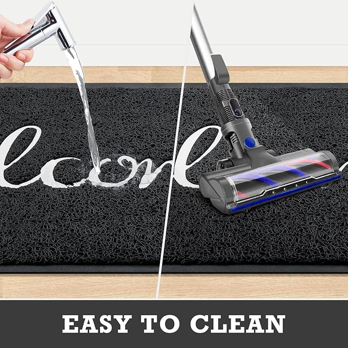 CozyBounty Black Door Mat Welcome Mats Outdoor Indoor Non-Slip Doormat for Entryway Low-Profile Floor Mat for Yard, Garage, High Traffic Areas (30"x17.5", Black)