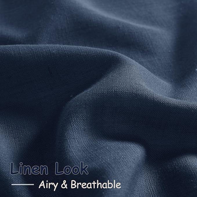 Extra Long Denim Blue Linen Curtains 120 Inch for Living Room 2 Panels Set Rod Pocket Back Tab Linen Window Drapes Semi Sheer Light Filtering Privacy High Ceiling Drapes for Farmhouse 52x120