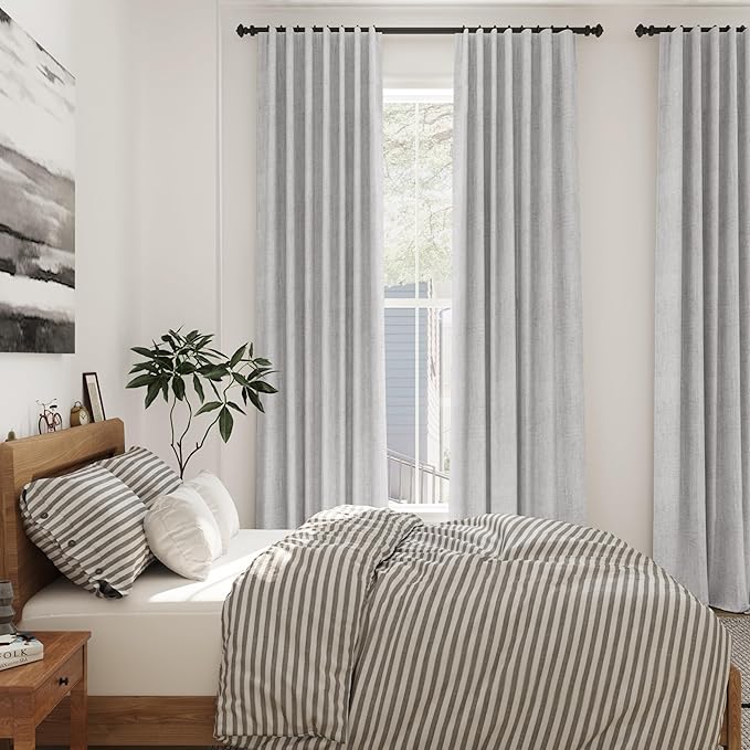 Nanspring Grey Linen Curtains 120 Inch Extra Long for Living Room Back Tab Light Filtering Semi Sheer Drapes Modern Farmhouse Coastal Decor Cotton Textured Curtain for Floor to Ceiling Window 10 FT