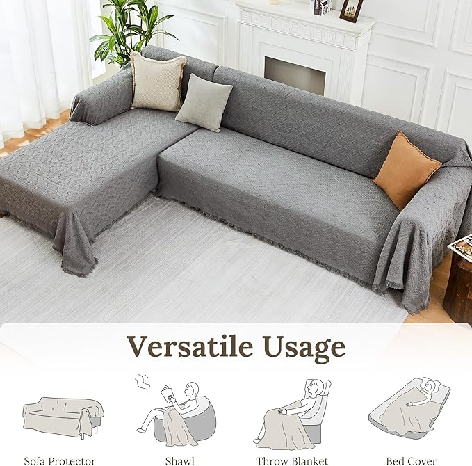 HOMERILLA Sectional Couch Covers for Sectional Sofa L Shaped Sofa Cover Blanket 2 Pieces L Shape Furniture Protector for Pets Dogs (Light Grey, XXX-Large)
