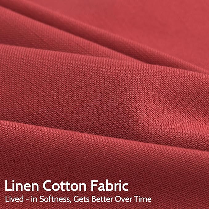 Christmas Red Linen Curtains 72 Inches Long for Living Room Light Filtering Semi Sheer Curtain Back Tab and Rod Pocket Vintage Rustic Luxury Home Decor Neutral Drapes for Bedroom 52x72, 2 Panels