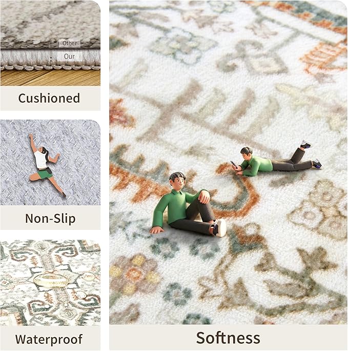 Hallway Washable Runner Rug 2x10 - Non Slip Vintage Kitchen Runner Rugs for Entryway Low-Pile Waterproof Long Runners for Living Room Bedroom Medallion Indoor Floor Mat for Bathroom Laundry Green