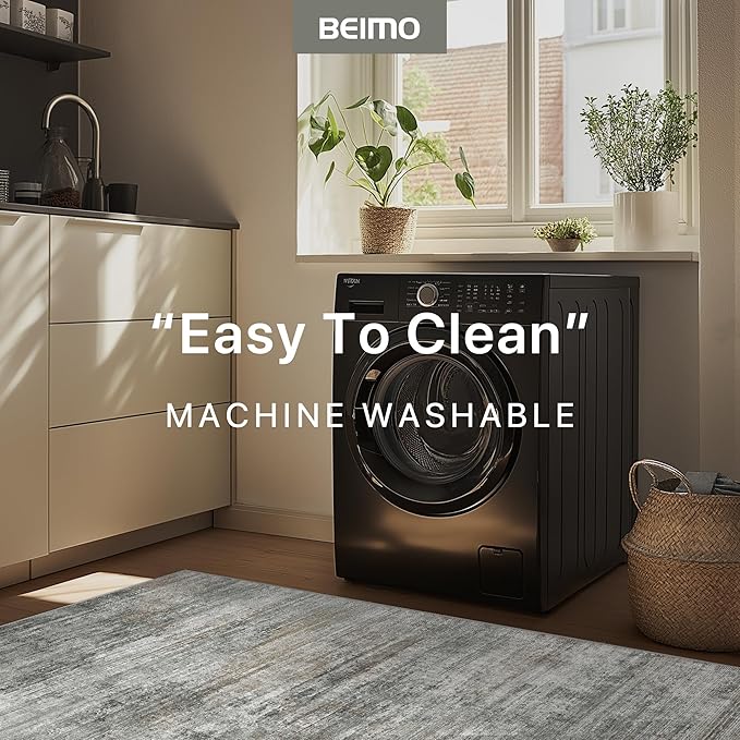 BEIMO Area Rugs 5x7 for Living Room Bedroom, Modern Abstract Machine Washable Rug, Large Soft Low Pile Floor Cover with Non Slip Backing for Dining Room, Ash Gray Brown