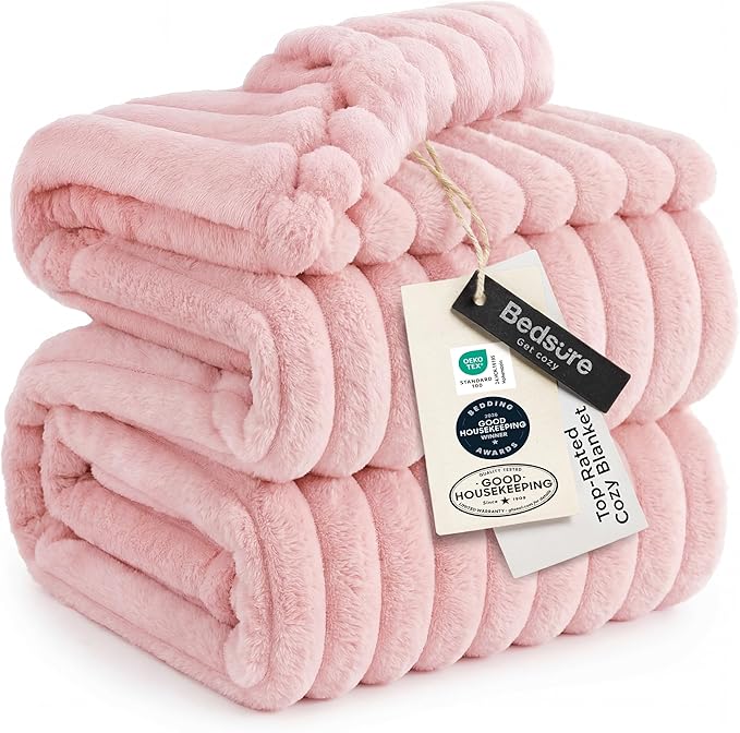 Bedsure GentleSoft Coral Pink Fleece Queen Blanket for Couch - Super Soft Cozy Blankets for Women, Cute Small Blanket for Girls, 90x90 Inches