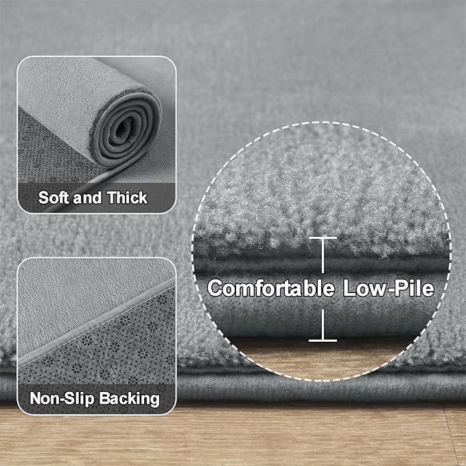 Amearea Modern Soft Hallway Runner Rug, 2x10 Feet Washable Long Runner Rugs for Hallway, Grey Fluffy Bedroom Rugs, Indoor Non Slip Memory Foam Rug Carpet for Entrance Kitchen Living Room Home Decor