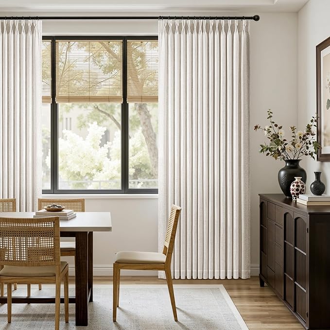 MIULEE Pinch Pleated Thick Linen Curtains 96 Inches Long 2 Panels for Living Room Bedroom, Memory Trained Pleat Drapes Light Filtering Natural Birch Semi Sheer Window Curtains Hooks Rings Back Tab