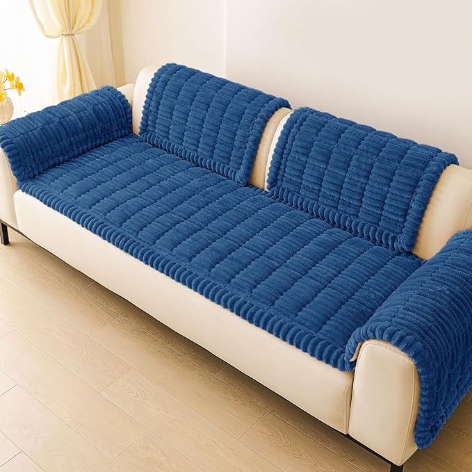 hyha Couch Covers for Dogs Washable, Non Slip Plush Dog Sofa Protectors, Fuzzy Pet Couch Covers for 3 Cushion Sofa Pet Friendly (Navy Blue, 27.6" x 88")