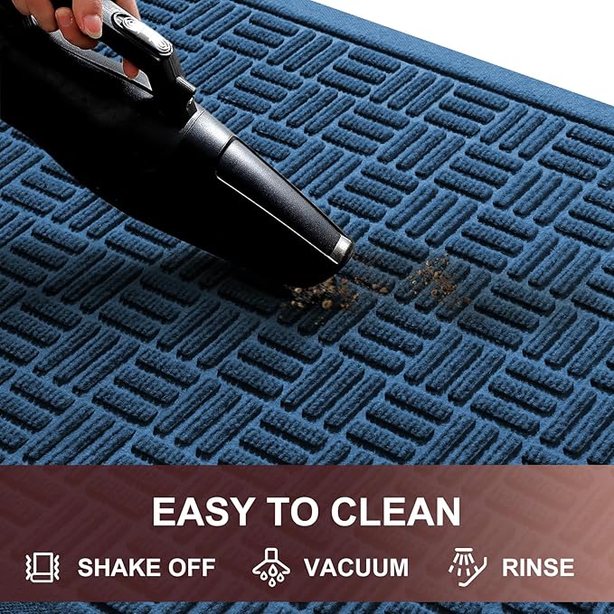 Mibao Front Door Mat Indoor Outdoor Entrance, Dirt Trapping Waterproof All-Season, All-Weather Doormat, Non-Slip Durable Natural Rubber Low Profile Easy Clean Patio Entrance Mat, 47" x 31.5", Blue