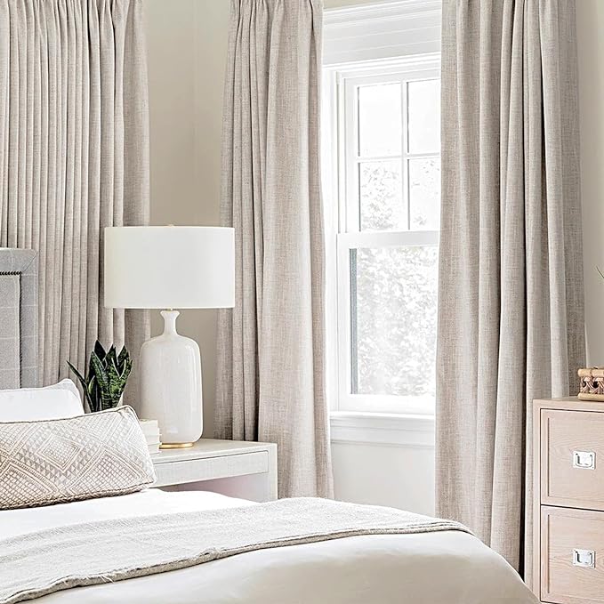 MIULEE 100% Blackout Linen Textured Curtains for Bedroom Solid Thermal Insulated Ivory Grommet Room Darkening Curtains & Drapes Luxury Decor for Living Room Nursery 52 x 120 Inch (2 Panels)