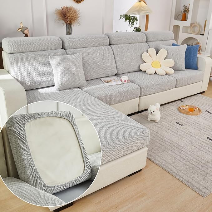 Couch Cushion Covers for Sofa Couch Covers Wear-Resistant Universal Sofa Cover Washable Stretch for Sectional Slipcovers (Texture-Light Gray,Back Cover M)