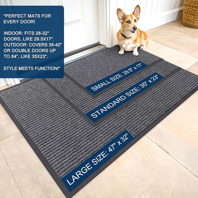 OLANLY Front Door Mat Indoor Outdoor Entrance, 2-Pack 59 x 34 Inch, Waterproof Heavy Duty Doormat, Fade Resistant, Low Profile, Easy Clean Patio Porch Welcome Floor Mats for Entry, Grey