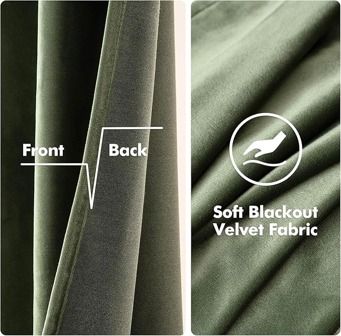 MIULEE Velvet Curtains Olive Green Elegant Grommet Curtains Thermal Insulated Soundproof Room Darkening Curtains/Drapes for Classical Living Room Bedroom Decor 52 x 80 Inch Set of 2