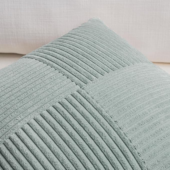 Fancy Homi 2 Packs Grey Blue Euro Decorative Throw Pillow Covers 28x28 Inch for Couch Bed Sofa, Rustic Farmhouse Boho Home Decor, Soft Corss Corduroy Patchwork Textured Square Cushion Case 71x71 cm