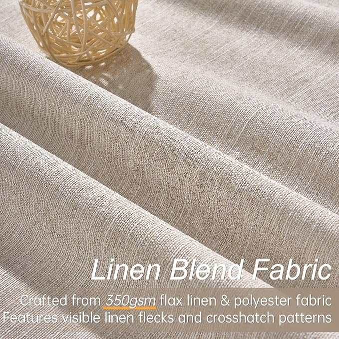 Topfinel 90 Inch Long Linen Curtains 2 Panel Set, Modern Farmhouse Black Out Rustic Curtains for Living Room, Room Darkening Tab Top Noise Reduction Textured Drape Hook&Ring Included