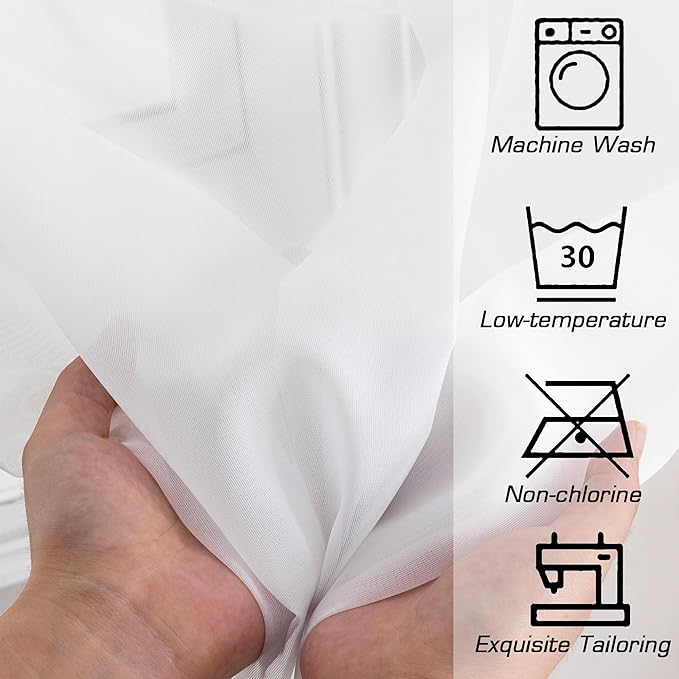 Simplebrand White Sheer Curtains 90 Inches Long, Light Filtering Rod Pocket Solid Color Window Sheer Curtain Panels, Elegant Curtains & Drapes for Living Room, Bedroom 2 Panels (White, 59" W x 90" L)