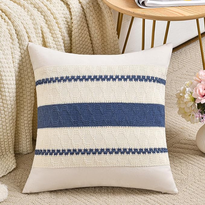 Fancy Homi Set of 1 Dusty Blue Vintage Decorative Throw Pillow Covers 18x18 Inch for Couch Bed Sofa Chair Bedroom, Rustic Retro Square Cushion Case, Modern Farmhouse Boho Living Room Decor Indoors