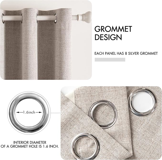 MIULEE Linen Blackout Curtains and Drapes 100% Room Darkening Thermal Insulated Grommet Window Panels with Coating 2 PCs W 42 x L 63 inches Khaki