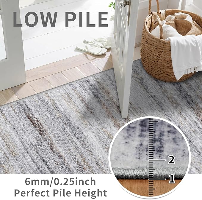 2x4 Washable Entryway Runner Rugs: Easy-to-Clean Runners for Hallway Bedroom - Stain and Water Resistant Rug with Non-Slip Backing - Soft Low-Pile Door Mat Kitchen Carpet Beige Grey
