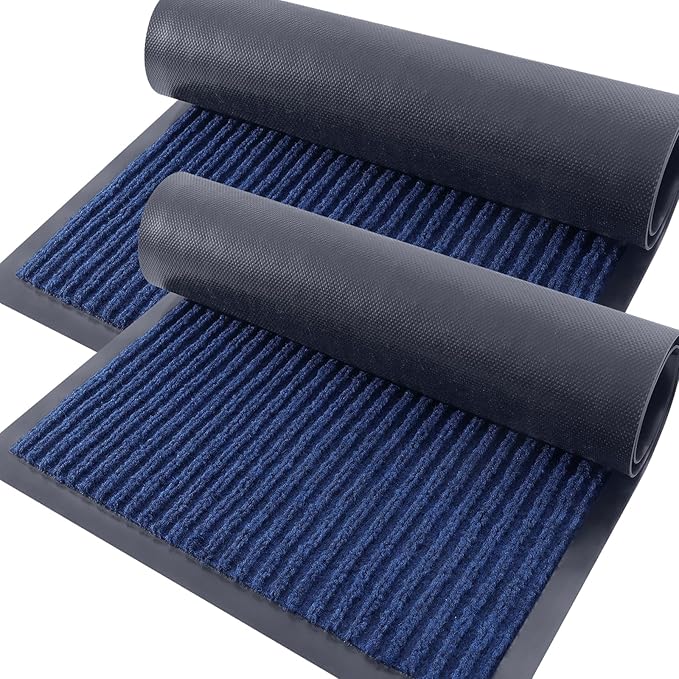 OLANLY Front Door Mat Indoor Outdoor Entrance, 2-Pack 59 x 34 Inch, Waterproof Heavy Duty Doormat, Fade Resistant, Low Profile, Easy Clean Patio Porch Welcome Floor Mats for Entry, Blue