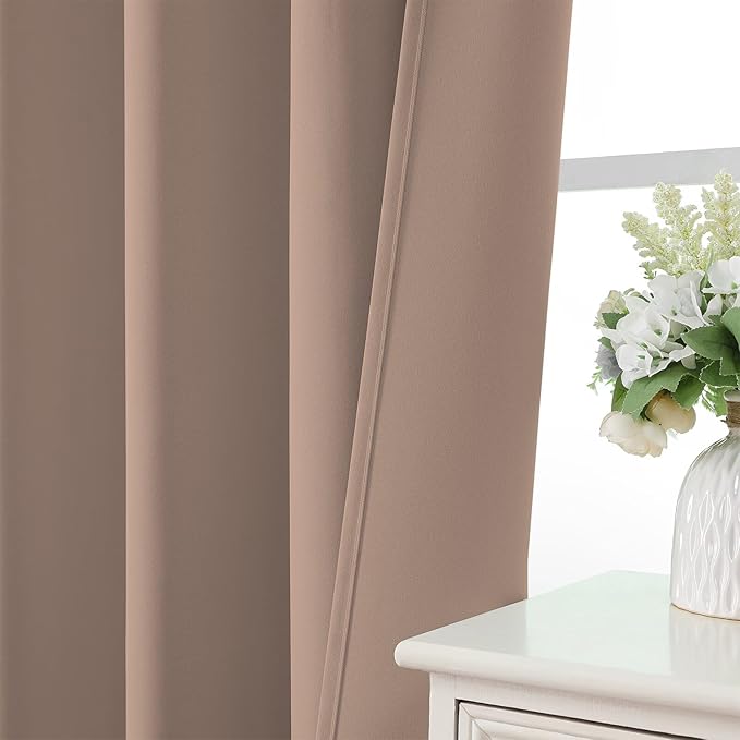 CUCRAF Khaki Blackout Curtains 54 inch Length 2 Panels Set, Rod Pocket Room Darkening Drapes for Bedroom Living Room, Insulated Thermal Light Blocking Window Curtain (W52 x L54 Inch)