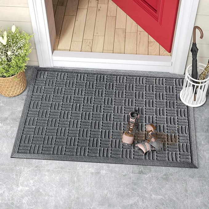 Mibao Front Door Mat Indoor Outdoor Entrance, Dirt Trapping Waterproof All-Season, All-Weather Doormat, Non-Slip Durable Natural Rubber Low Profile Easy Clean Patio Entrance Mat, 47" x 31.5", Grey