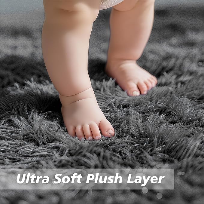 yulidayang Fluffy Round Area Rugs for Bedroom,5'X5'Shag Circle Area Rugs for Living Room,Non Slip Fuzzy Plush Rug for Kids Room Boys Girls Room and Dorm,Deep Grey