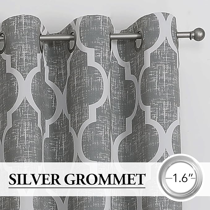 Beauoop 100% Blackout Curtains 108 Inches Long 2 Panels for Bedroom Living Room Grey Moroccan Geo Room Darkening Thermal Insulated Soundproof Grommet Top Window Treatments Drapes, 50x108 Set of 2