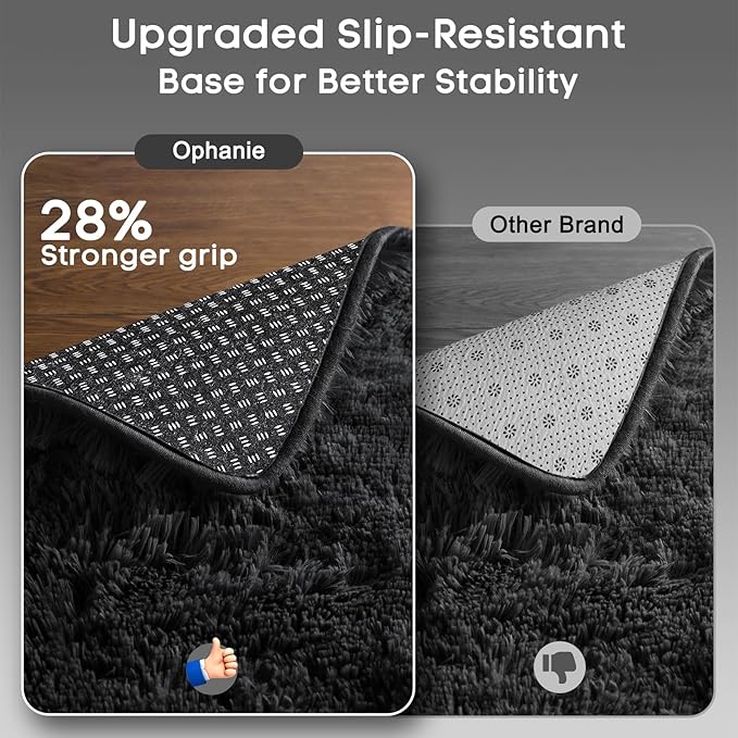 Ophanie Black Rugs for Living Room, Fluffy Furry Shaggy Fuzzy Area Rug, 5x8 Carpets for Bedroom Shag Plush Soft Large, Kids Home Decor Aesthetic