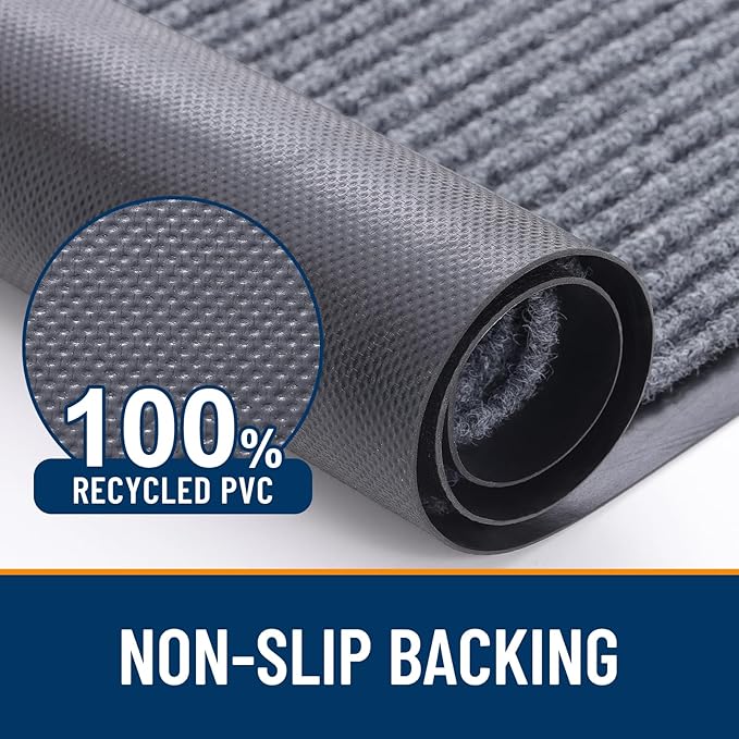 OLANLY Front Door Mat Indoor Outdoor Entrance, 2-Pack 29.5 x 17 Inch, Waterproof Heavy Duty Doormat, Fade Resistant, Low Profile, Easy Clean Patio Porch Welcome Floor Mats for Entry, Light Gray