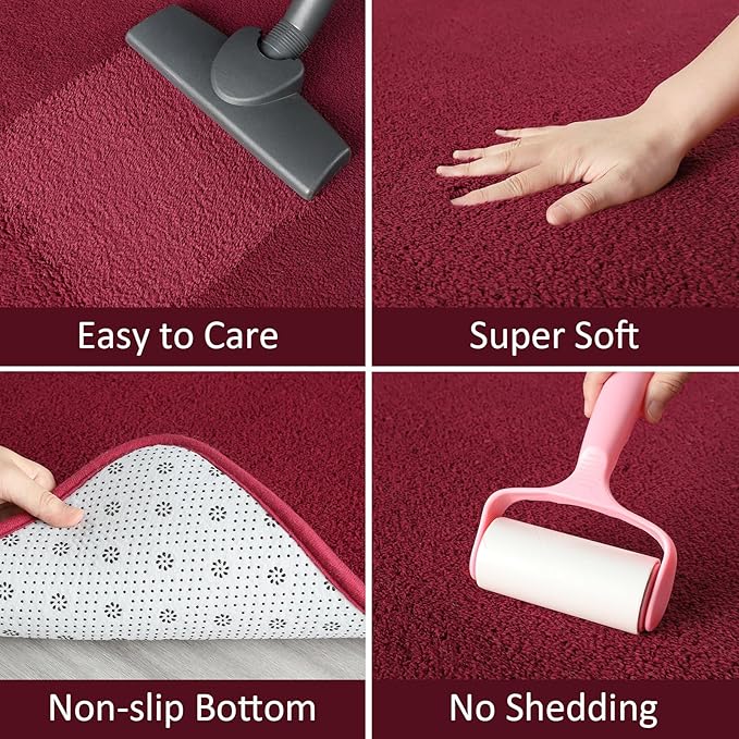 AROGAN Modern Shag Area Rug for Living Room, 5x7 Feet Washable Indoor Floor Carpet, Plush Memory Foam Bedside Rugs for Kids Girls Teens, Low Pile Decor, Wine Red