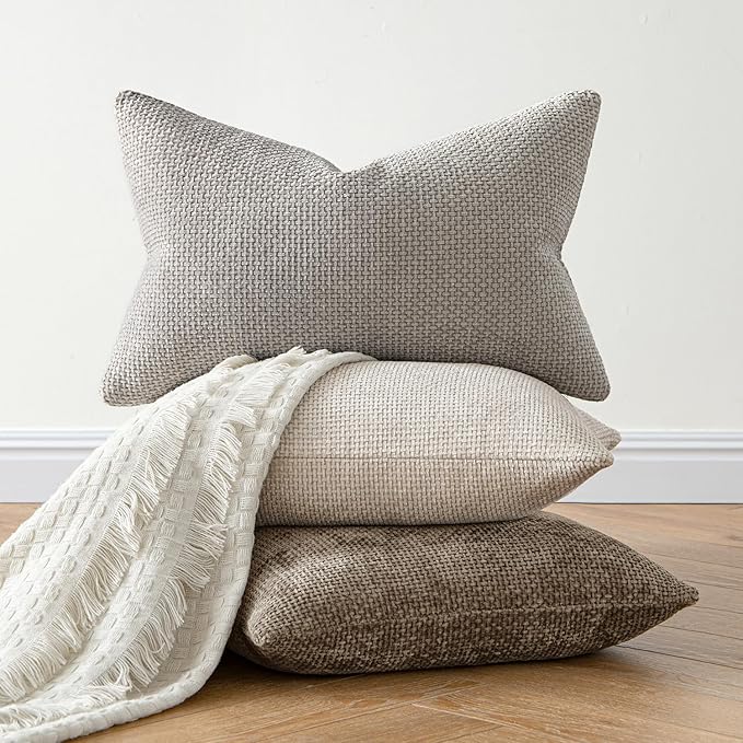 MIULEE Pack of 2 Couch Throw Pillow Covers 18x18 Inch Neutral Khaki Taupe Modern Boho Accent Decorative Pillow Covers Soft Chenille Farmhouse Cushion Covers for Home Decor Bed Sofa Living Room