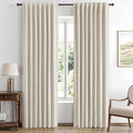 MIULEE 100% Blackout Linen Curtains for Bedroom, Linen Beige Solid Luxury Decor Thermal Insulation Room Darkening Drapes for Living Room Nursery Back Tab Rod Pocket 42 x 90 Inches, 2 Panels