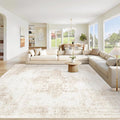 Area Rug 10x14 Washable Rug, Vintage Boho Medallion Rugs Non-Slip Soft Low Pile Large Distressed Rug Indoor Retro Carpet for Living Room Bedroom Dining Room Home Office (Beige, 10'x14')