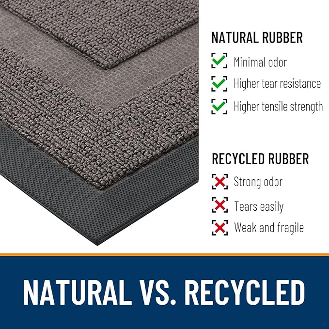 OLANLY Front Door Mat Indoor Outdoor Entrance, Waterproof All-Season, All-Weather Doormat, Sturdy Natural Rubber, Low Profile, Easy Clean Patio Porch Entryway Mat, 47x17, Taupe