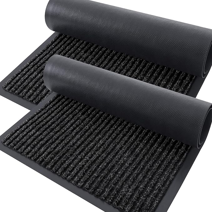 OLANLY Front Door Mat Indoor Outdoor Entrance, 2-Pack 71 x 47 Inch, Waterproof Heavy Duty Doormat, Fade Resistant, Low Profile, Easy Clean Patio Porch Welcome Floor Mats for Entry, Off-Black