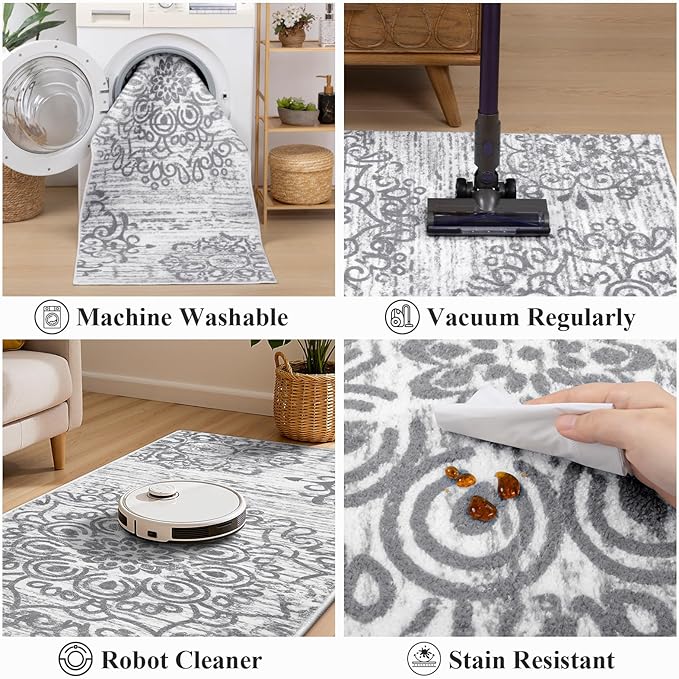 HEBE Hallway Runner Rug 3'x18' Washable Vintage Distressed Area Rugs Non Slip Laundry Rug Runner Boho Floor Carpet Runners for Hallways Entryway Laundry Room Kitchen Bathroom