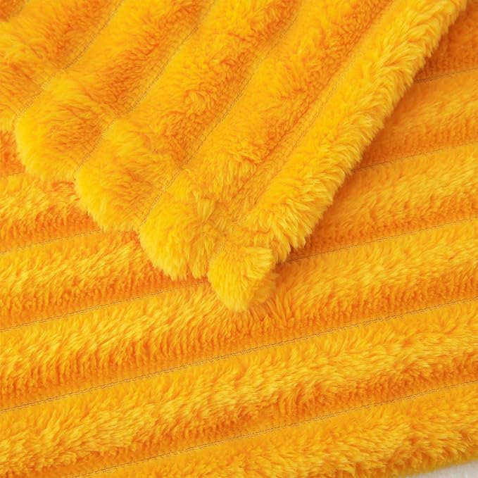 Gold Fleece Throw Blanket 50”×70” for Couch Sofa Bed,Super Soft Cozy Plush Microfiber Flannel Blanket with Stripes Design Lightweight for Adults,Woman,Girls