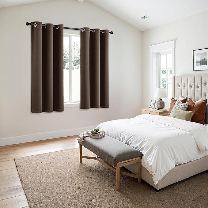 MIULEE Chocolate Brown Blackout Curtains for Bedroom Living Room 63 Inches Long 2 Panels, Thermal Insulated Room Darkening Drapes Solid Grommet Noise Reduction Window Treatments 40x63 Inch