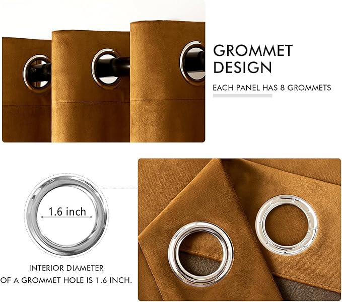 MIULEE Velvet Curtains Golden Brown Elegant Grommet Curtains Thermal Insulated Soundproof Room Darkening Curtains/Drapes for Classical Living Room Bedroom Decor 52 x 63 Inch Set of 2