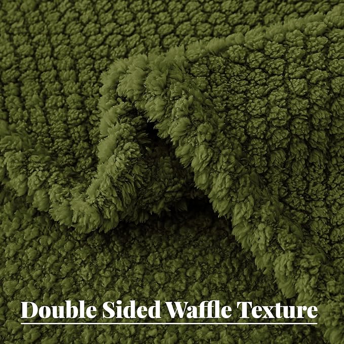 Whale Flotilla Twin Size Fuzzy Fleece Blanket, Fluffy Warm Soft Jacquard Bed Blankets for All Season, Lightweight and Cozy, 60x80 Inch, Olive