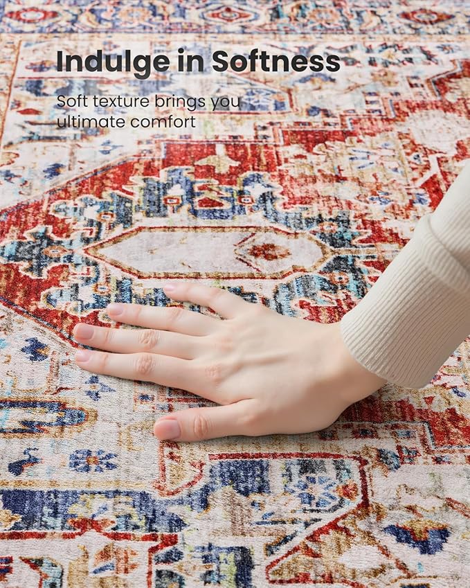 AMADA HOMEFURNISHING 5x7 Area Rugs, Washable Living Room Rug Low-Profile with Non-Slip Backing & Durable Edge Binding, Vintage 5x7 Rugs for Living Room, Bedroom, Dinning Room