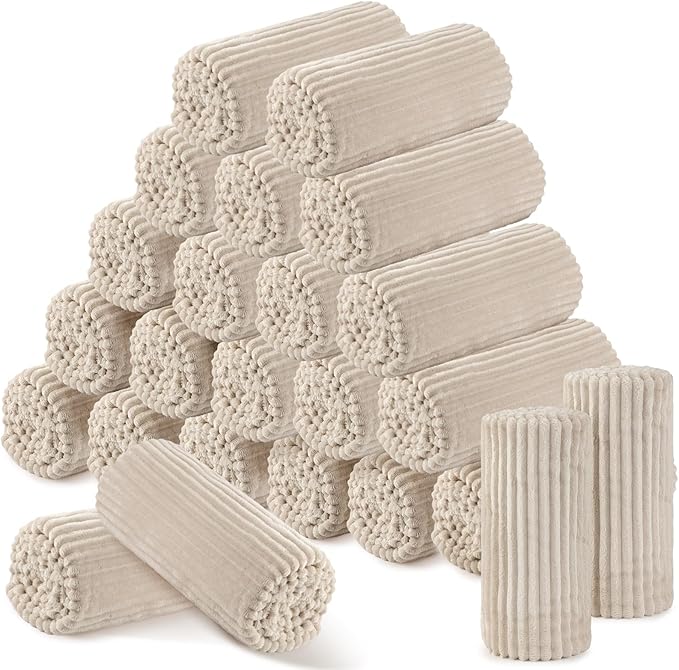 Buryeah 24 Pcs Flannel Throw Blanket Bulk 50 x 60 in Sleepover Blanket Outdoor Wedding Throw Lightweight, Oeko-tex Standard 100 Certified for Sofa Homeless Gifts (Khaki)